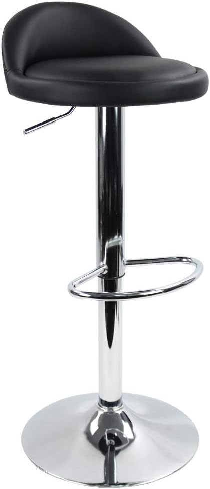 Black PU Leather Adjustable Swivel Bar Stool with Backrest & Footrest
