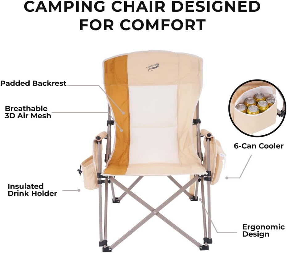 Camphor Designs Beige Padded Folding Camping Chair 400LBS Support