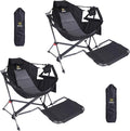 Black Hammock Rocking Camping Chair Set of 2 with Stand & Footrest
