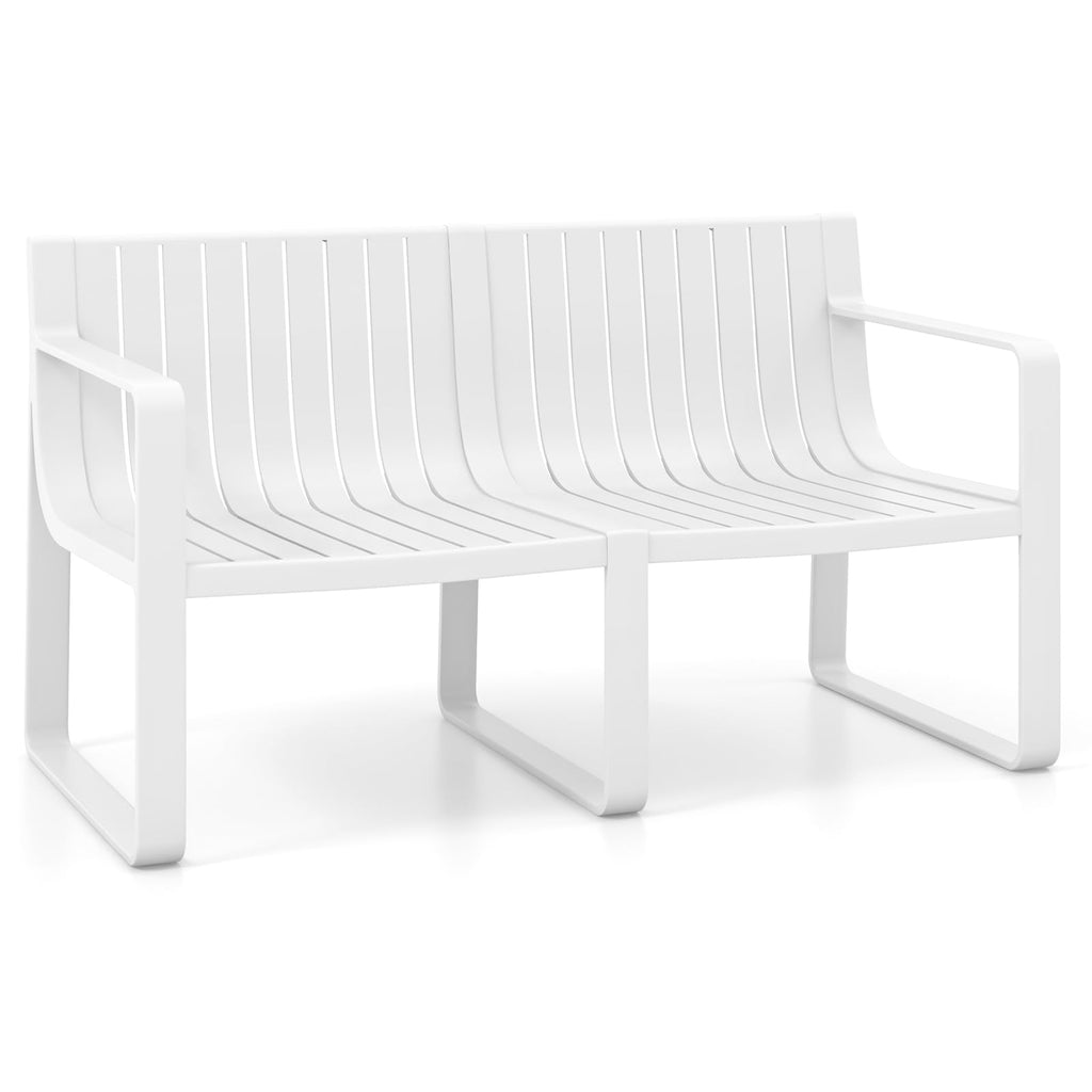 Tangkula Patio Loveseat, Weather-Resistant Plastic 2-Person Bench with Curved Backrest, Outdoor Conversation Furniture with Slatted Design for Patio, Poolside, Backyard, Garden, Deck, Lawn (Blue)