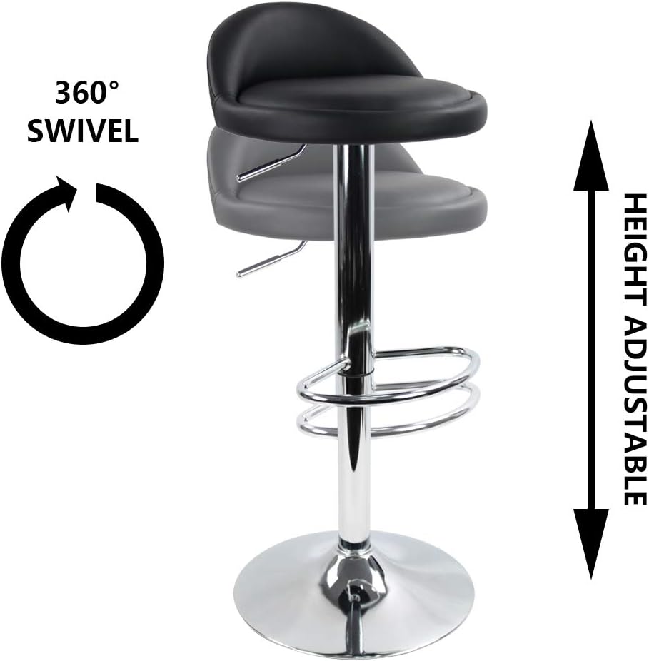 Black PU Leather Adjustable Swivel Bar Stool with Backrest & Footrest