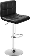 Black Square PU Leather Adjustable Swivel Counter Bar Stool with Back