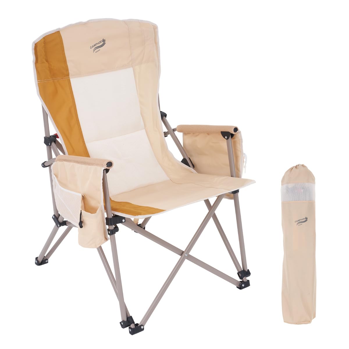 Camphor Designs Beige Padded Folding Camping Chair 400LBS Support
