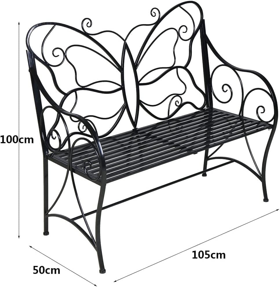 2-Seat Butterfly Cast Iron Rust Resistant Outdoor Bench with Armrests