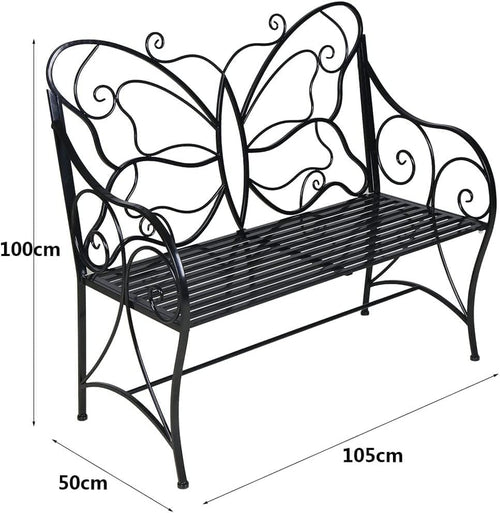 2-Seat Butterfly Cast Iron Rust Resistant Outdoor Bench with Armrests