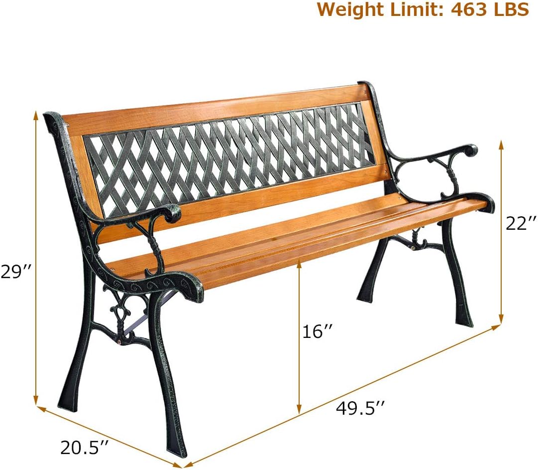 50" 2-Person Cast Iron Hardwood Outdoor Patio Bench