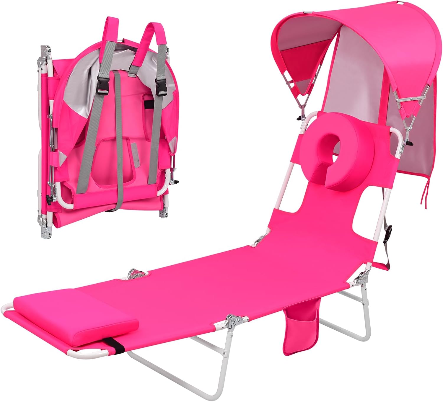 Padded Beach Lounge Chair With Canopy Face Hole Design