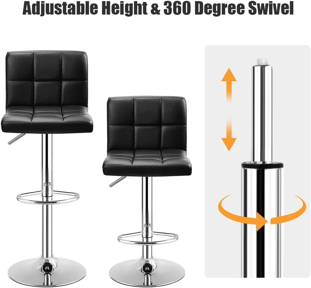 Black Square PU Leather Adjustable Swivel Counter Bar Stool with Back