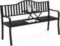 60" Metal 2-3 Person Patio Bench with Pull-Out Table, 660 LBS Capacity