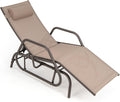 Brown Adjustable Outdoor Glider Recliner with Pillow & Armrests