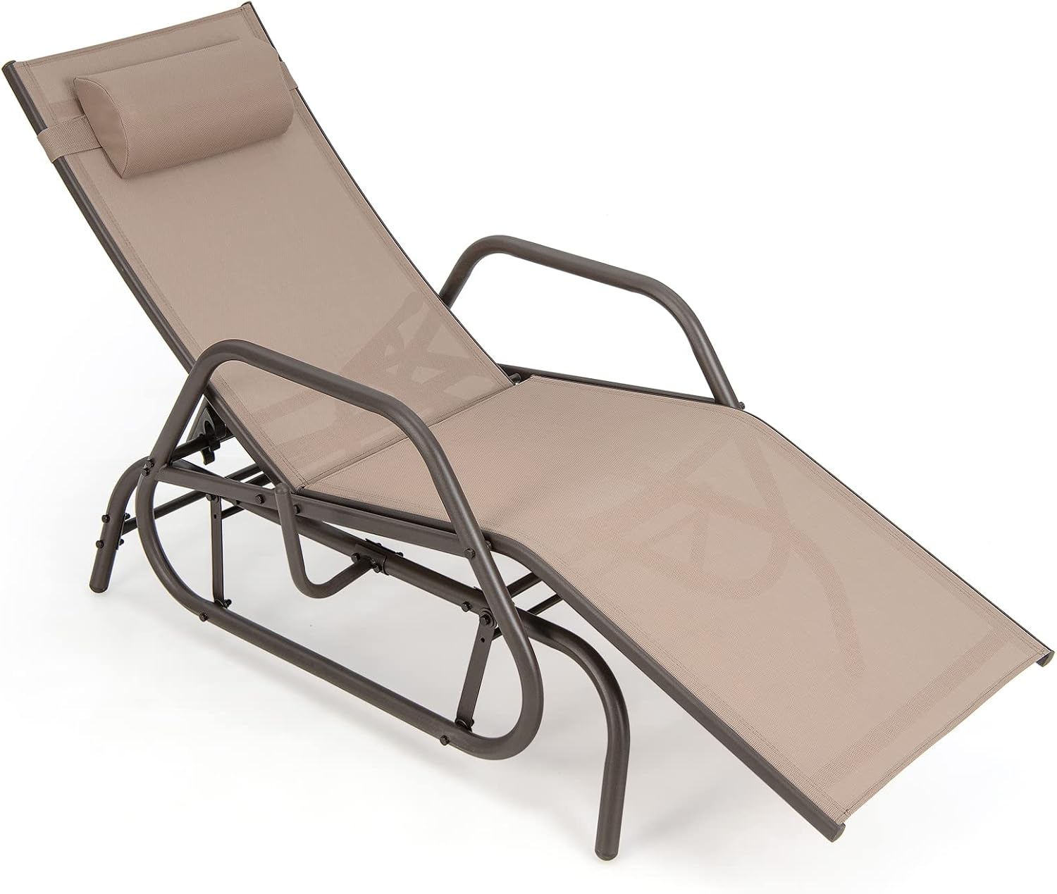 Brown Adjustable Outdoor Glider Recliner with Pillow & Armrests