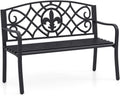 50.5" Black Floral Cast Iron Back Metal Outdoor Bench 660 LBS