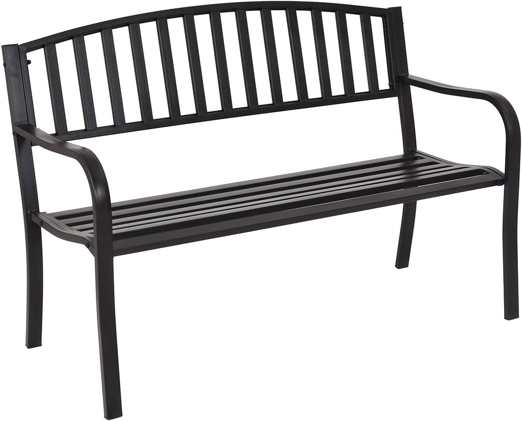 50" Black Steel Frame Outdoor Patio Bench 500 LBS Capacity