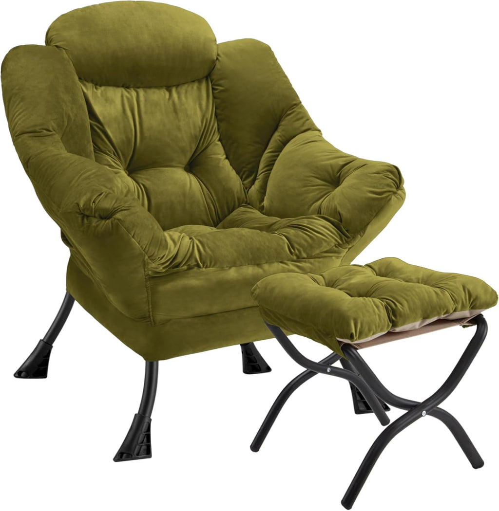 Green Folding Ottoman Accent Lounge Lazy Chair with Armrests