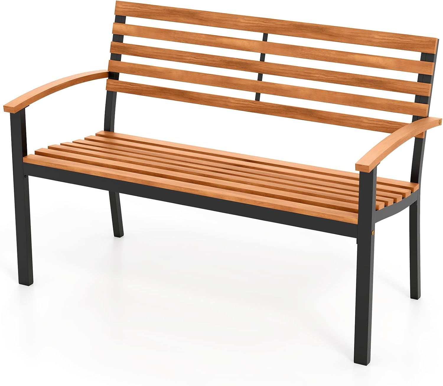 2-Person Acacia Wood Patio Bench with Metal Frame, 800 LBS Capacity