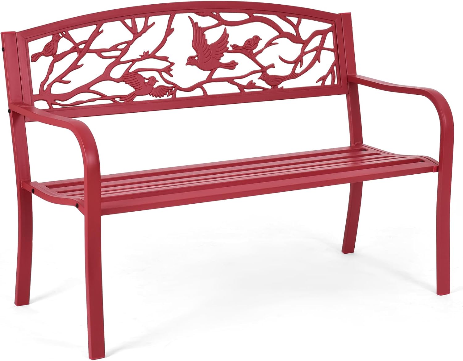 2-3 Seater Metal Patio Bench with Cast Iron Bird Twig Backrest