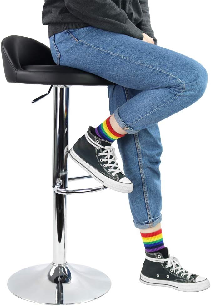 Black PU Leather Adjustable Swivel Bar Stool with Backrest & Footrest