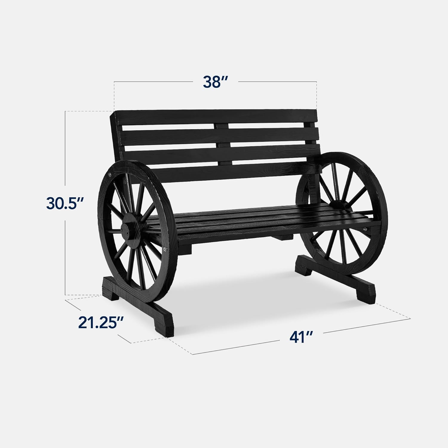Best Choice Products 2-Person Black Wagon Wheel Wooden Patio Bench