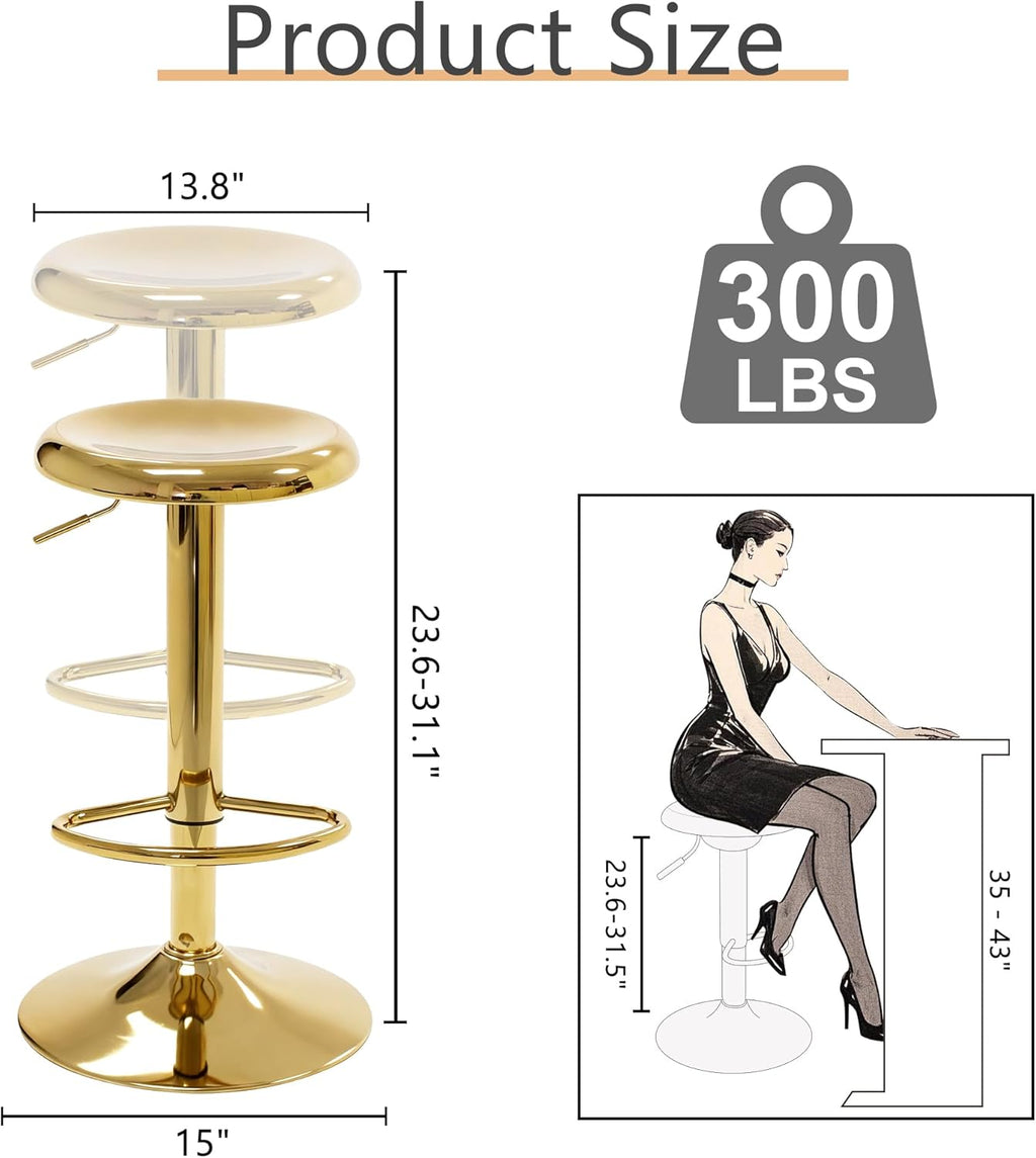 Gold Backless Adjustable Swivel Metal Bar Stools Set of 2