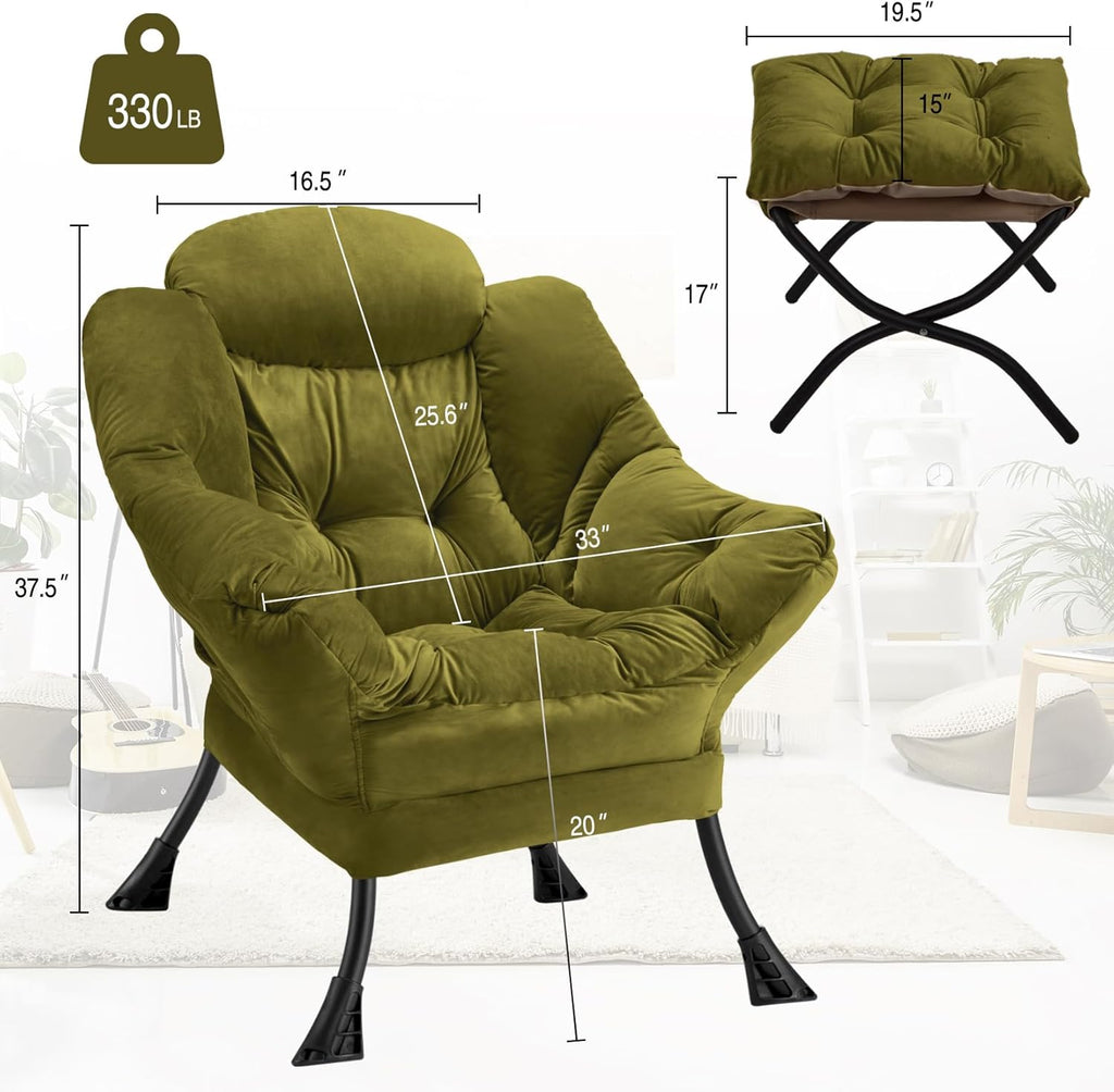 Green Folding Ottoman Accent Lounge Lazy Chair with Armrests
