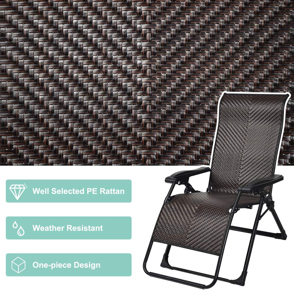2 Pack Rattan Zero Gravity Outdoor Folding Lounge Chairs