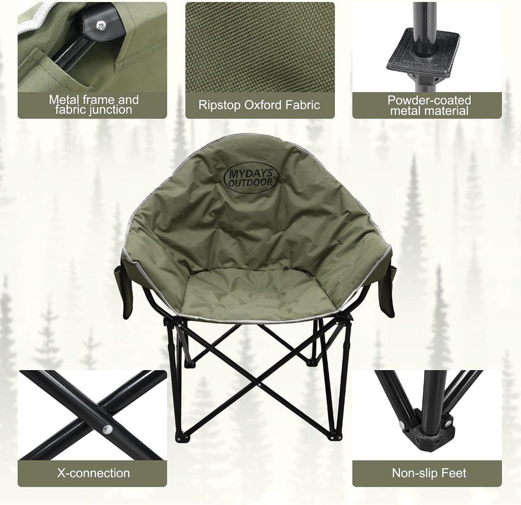 Green Oversized Padded Folding Camping Chair 400lbs with Side Pocket