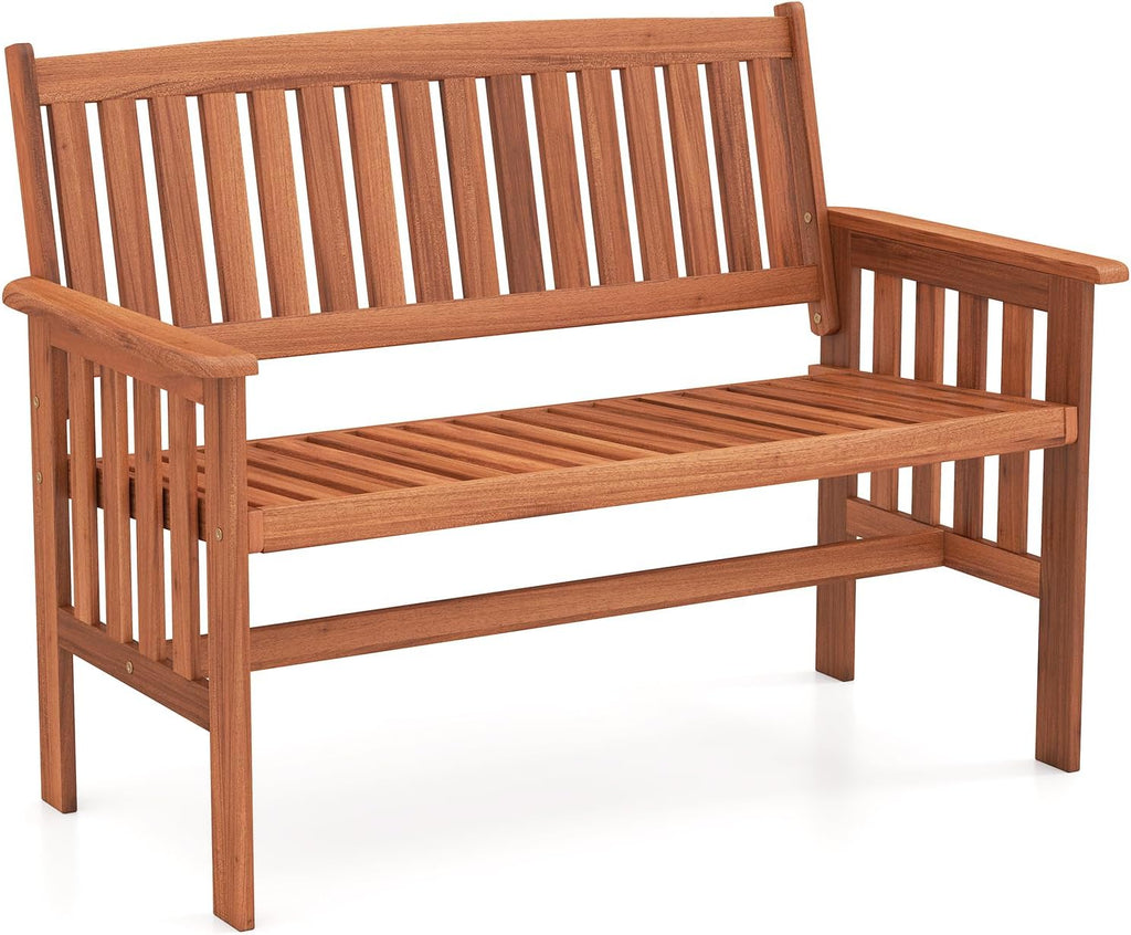 2-Person Wooden Patio Garden Bench with Backrest & Armrests