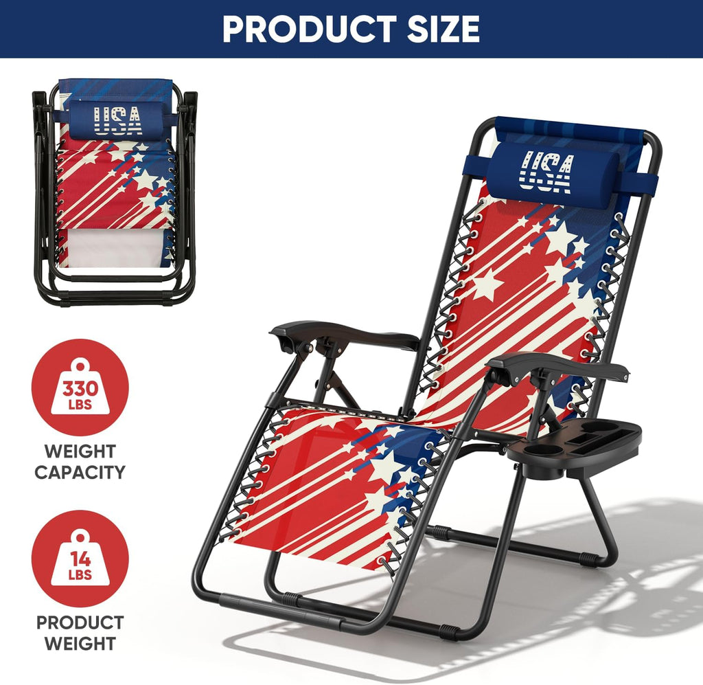 Folding Zero Gravity Recliner with Pillow Cup Holder