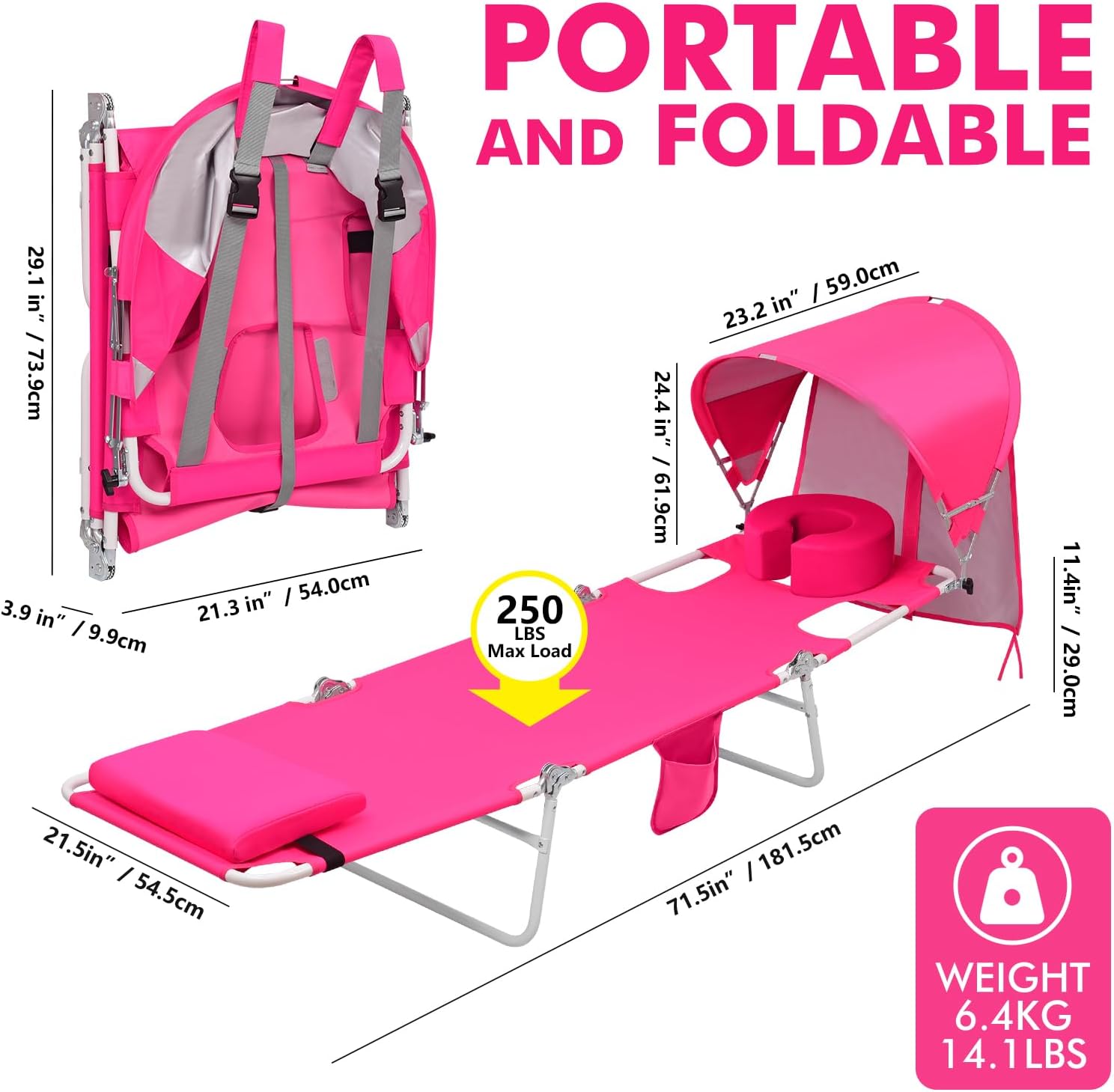 Padded Beach Lounge Chair With Canopy Face Hole Design