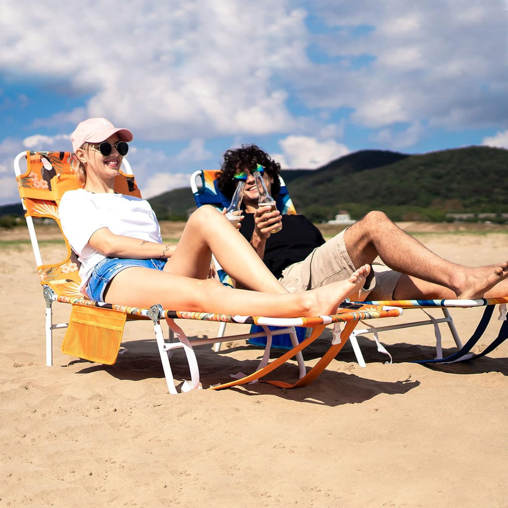5-Position Lay Flat Tanning Beach Lounge Chair with Face Hole