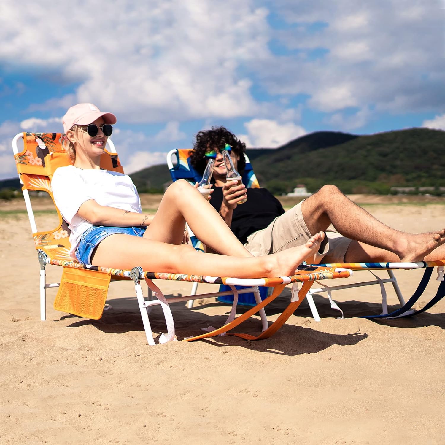 5-Position Lay Flat Tanning Beach Lounge Chair with Face Hole