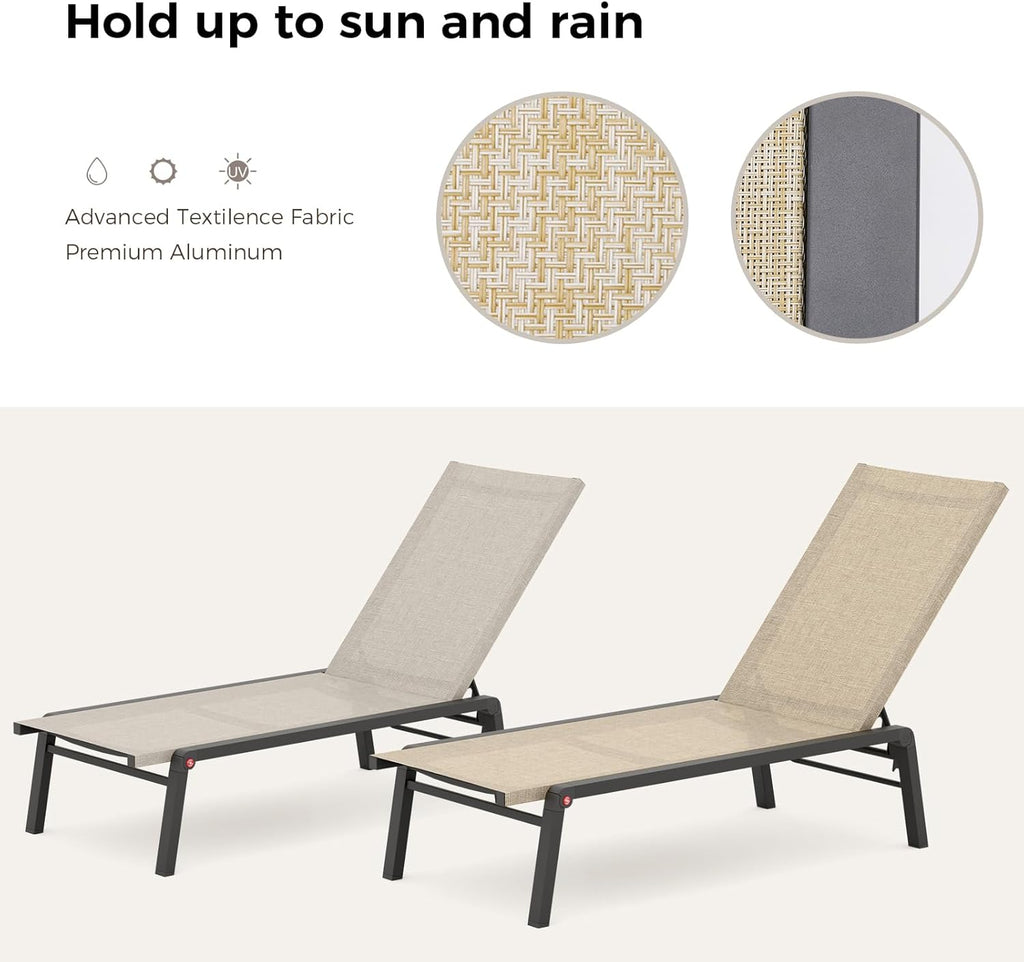 Set of 2 Flaxen Aluminum Adjustable Outdoor Chaise Lounge Chairs