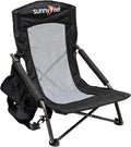 2 Pack High Back Low Folding Beach Chairs with Cup Holder & Pocket
