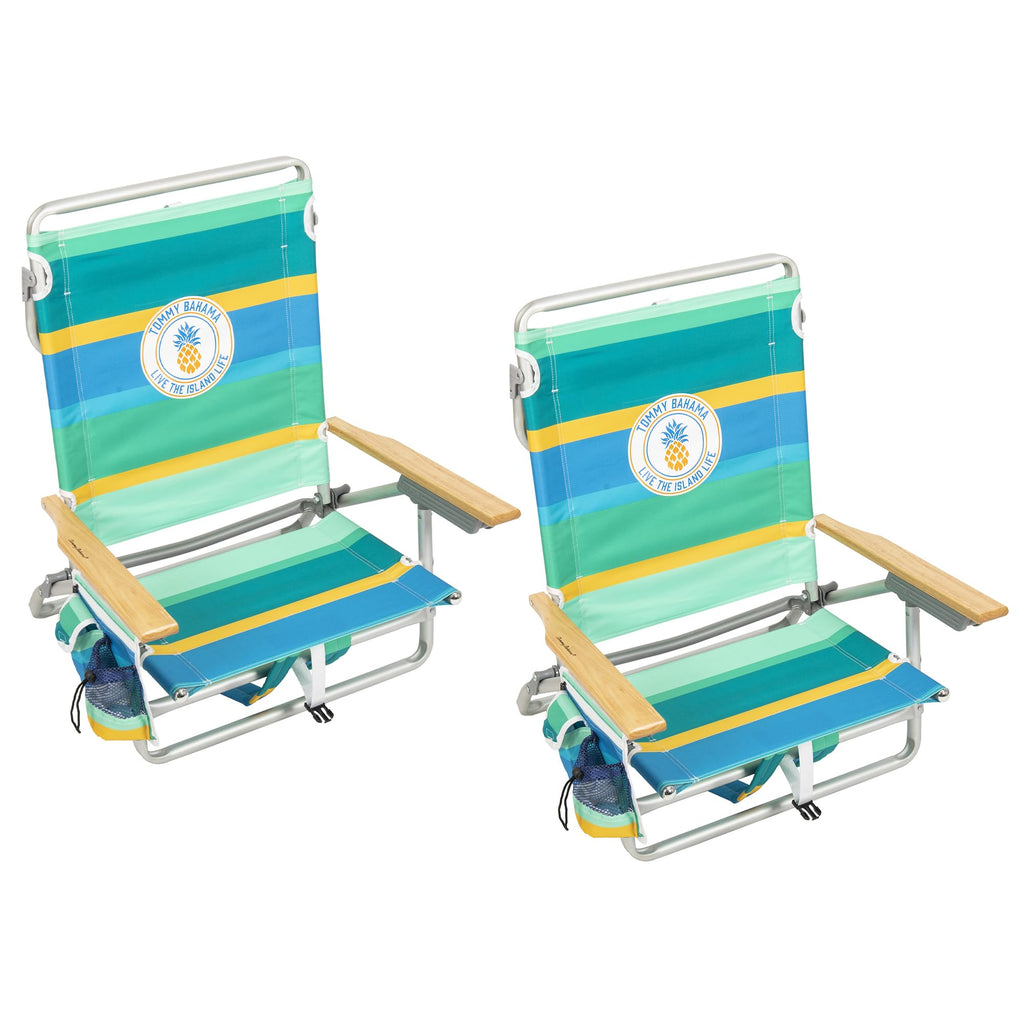 Tommy Bahama 5-Position Classic Lay Flat Backpack Beach Chair with Cooler and Cup Holder, Portable Folding Beach Chair for Tanning, Pineapple Stripe