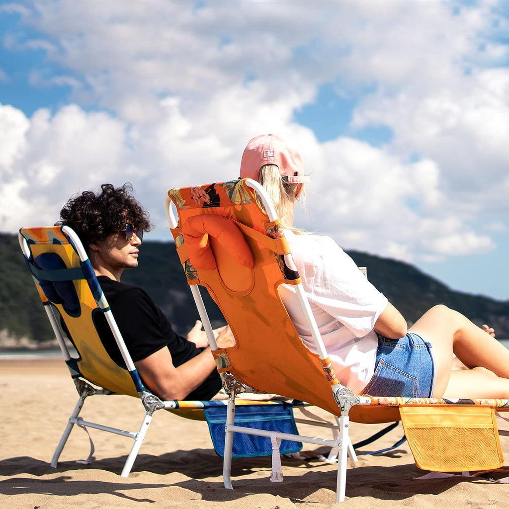 5-Position Lay Flat Tanning Beach Lounge Chair with Face Hole