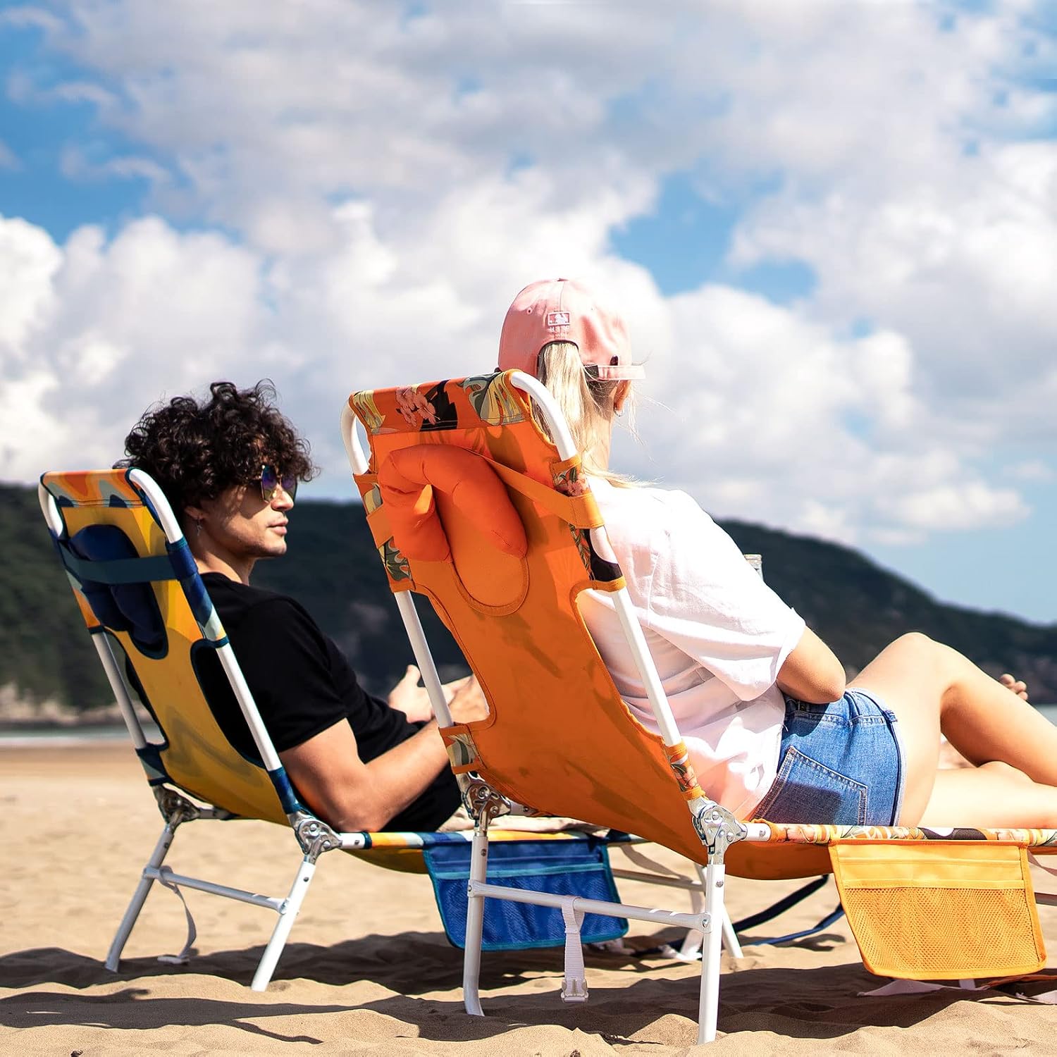 5-Position Lay Flat Tanning Beach Lounge Chair with Face Hole
