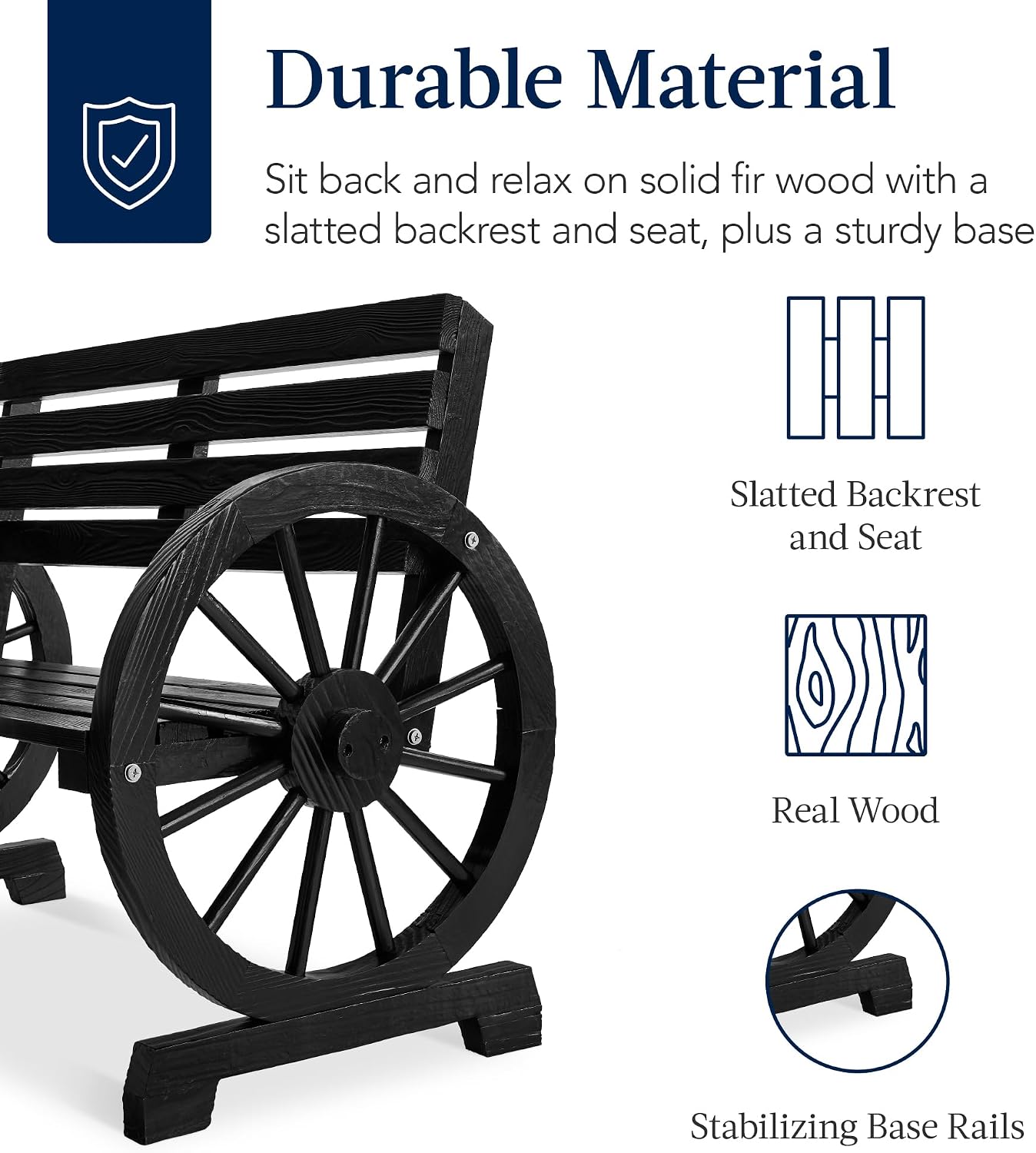 Best Choice Products 2-Person Black Wagon Wheel Wooden Patio Bench