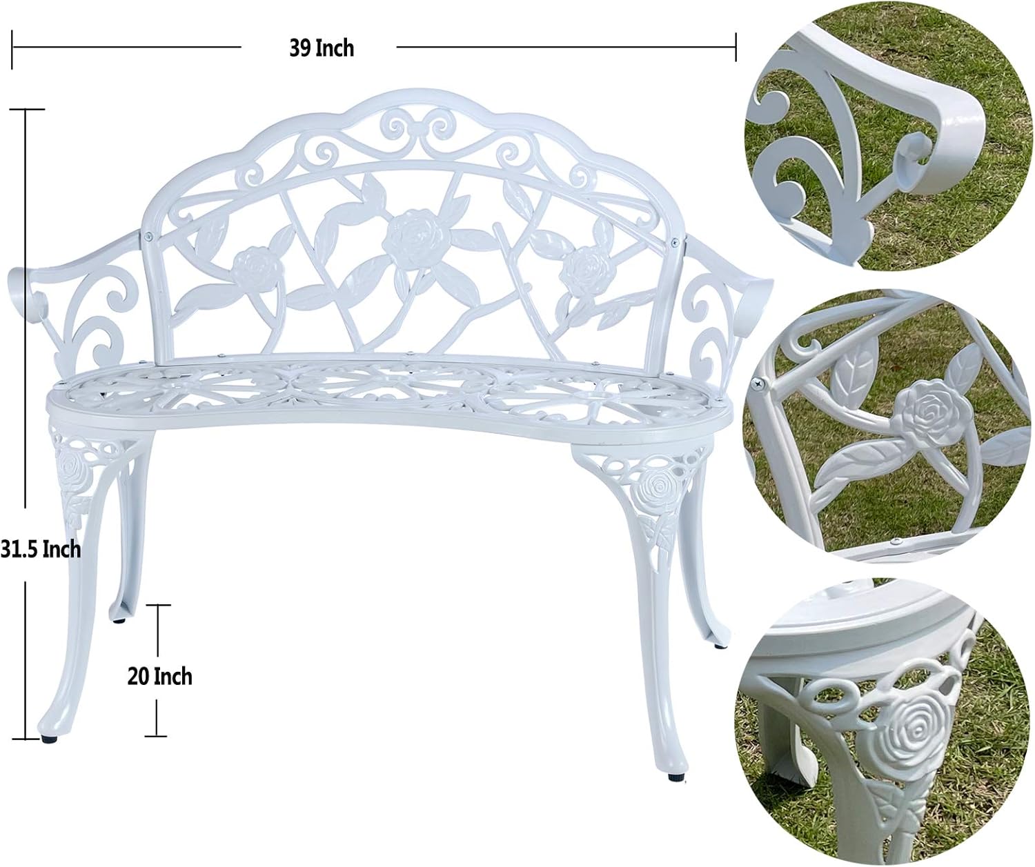 Anti-Rust Cast Aluminum Carved Patio Loveseat Bench