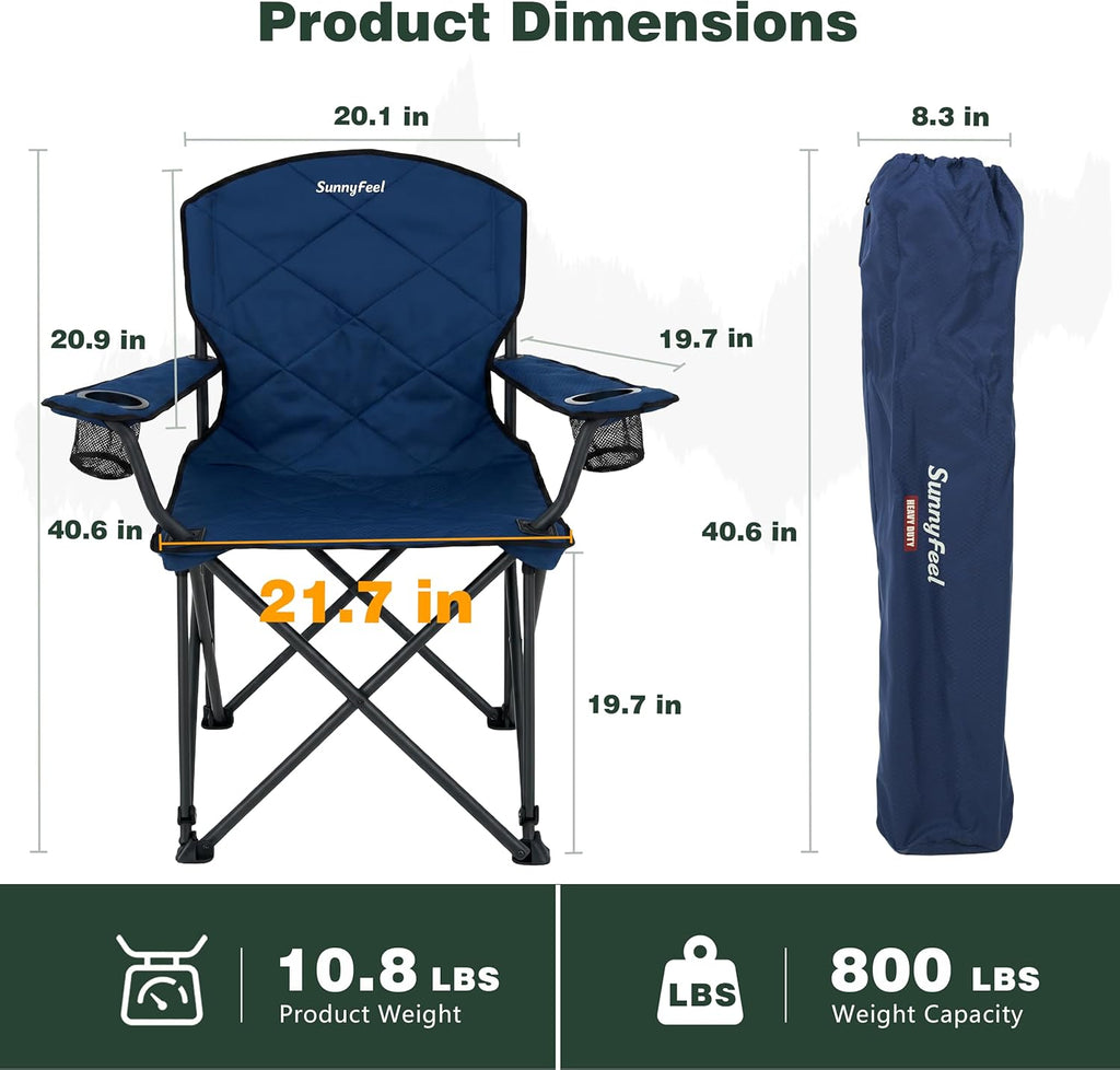 Padded Folding Camping Chair 800LBS with Cup Holder & Side Pocket
