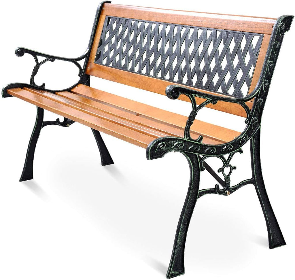 50" 2-Person Cast Iron Hardwood Outdoor Patio Bench