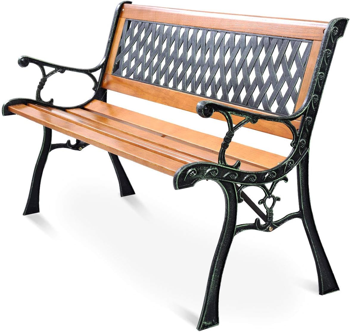 50" 2-Person Cast Iron Hardwood Outdoor Patio Bench