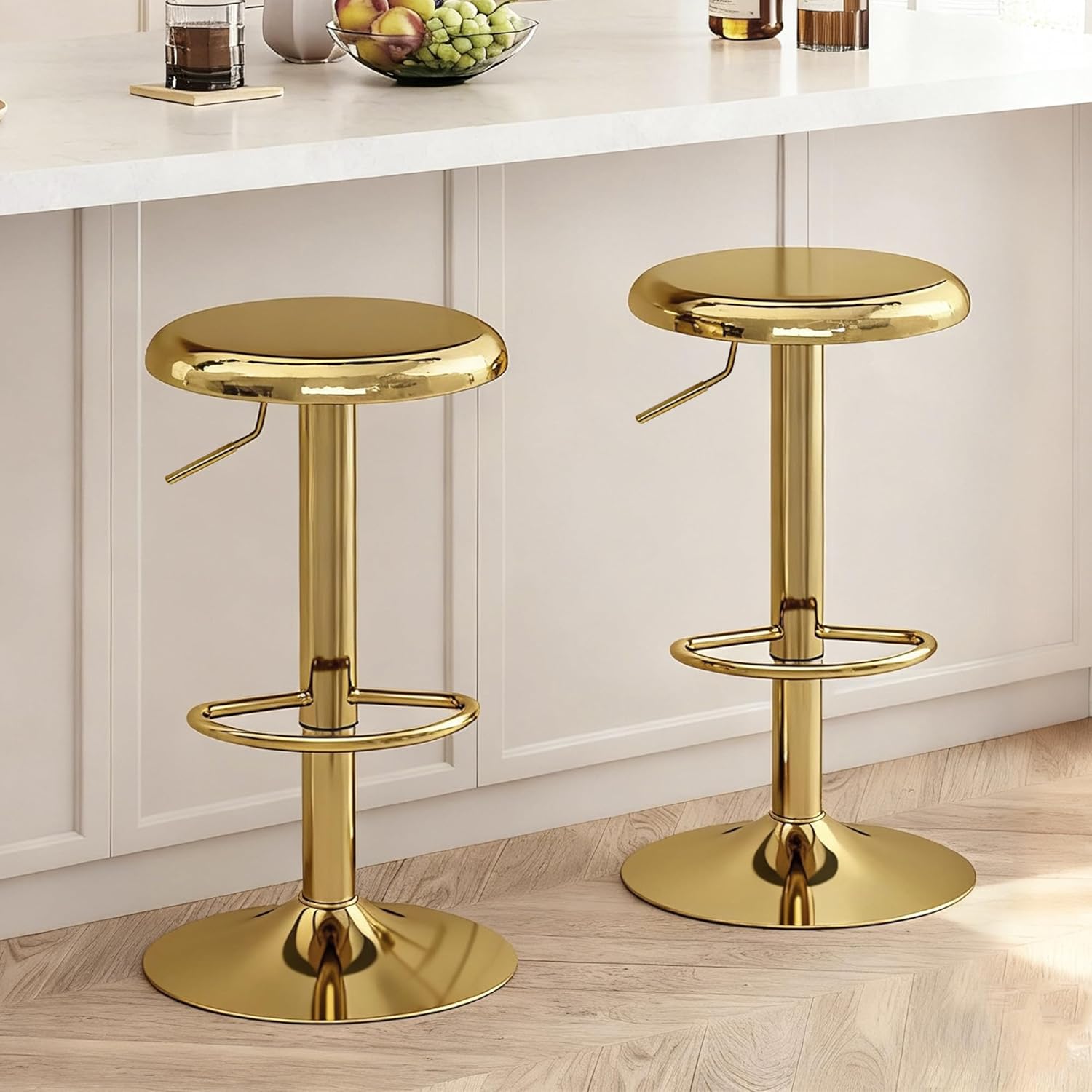 Gold Backless Adjustable Swivel Metal Bar Stools Set of 2