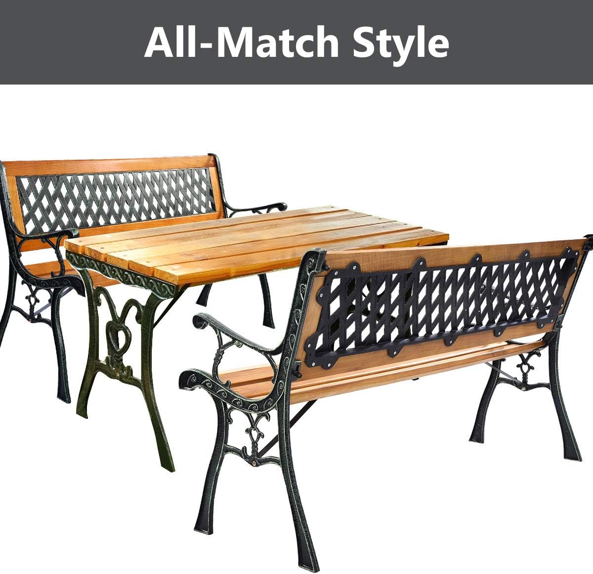 50" 2-Person Cast Iron Hardwood Outdoor Patio Bench