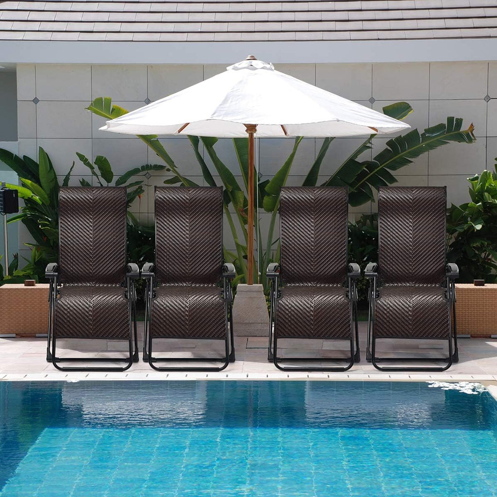 2 Pack Rattan Zero Gravity Outdoor Folding Lounge Chairs