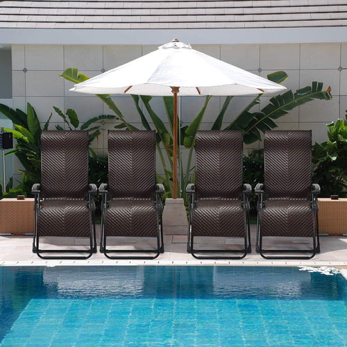 2 Pack Rattan Zero Gravity Outdoor Folding Lounge Chairs