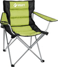 Green Padded High Back Folding Camping Chair with Cup Holder & Carry Bag