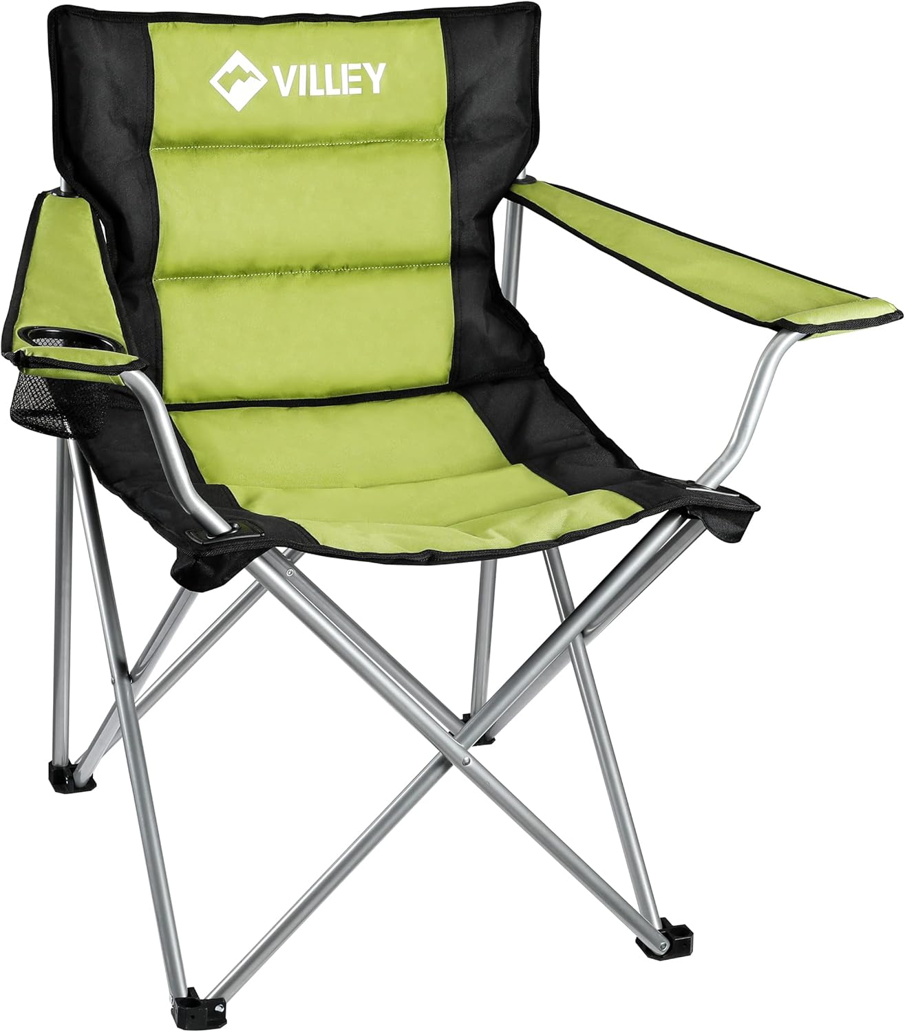 Green Padded High Back Folding Camping Chair with Cup Holder & Carry Bag