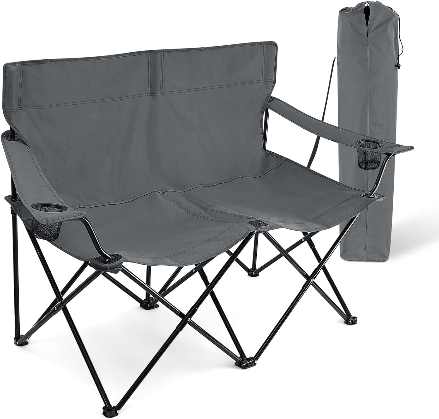 Grey Double Seat Foldable Camping Chair with Storage Bag