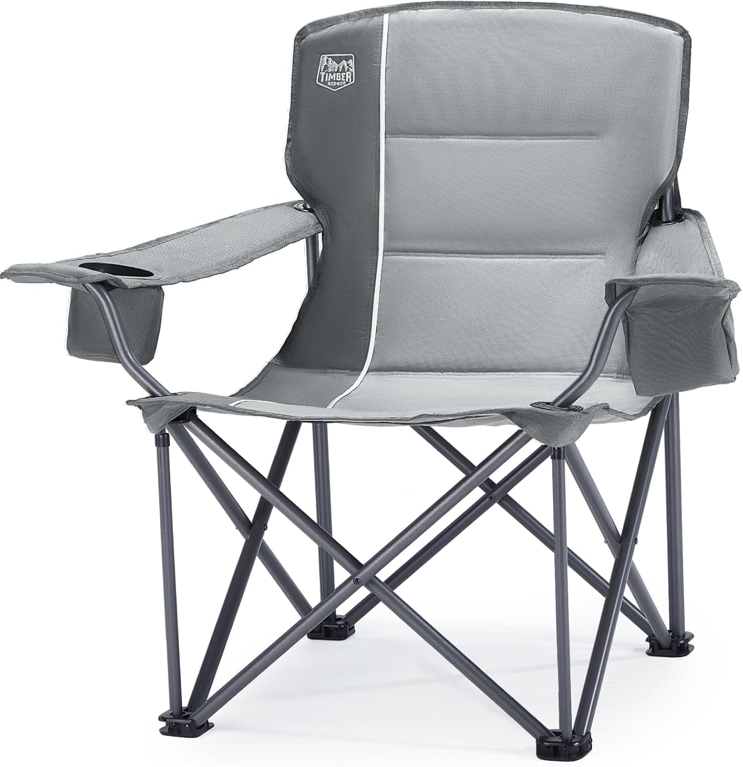 Grey Oversized Heavy Duty Folding Camping Chair 550LBS with Cup Holder