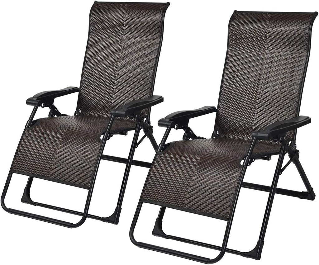2 Pack Rattan Zero Gravity Outdoor Folding Lounge Chairs